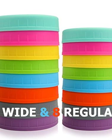 AOZITA [16 Pack] Colored Plastic Mason Jar Lids Fits Ball, Kerr & More - 8 Wide Mouth & 8 Regular Mouth - Storage Caps for Canning Jars, Dishwasher Safe & Food Grade & Leakproof