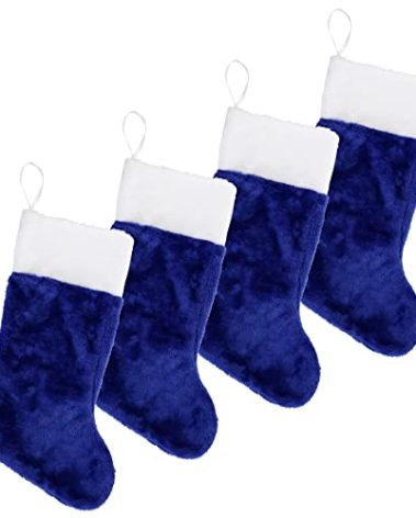 Iconikal 4-Pack Blue Plush Fabric Christmas Stocking, 18-inches Tall, Festive Decor