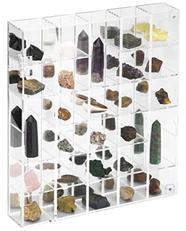 Adjustable Rock Display Case Clear Acrylic Collection Box with Mirrored Arrowhead Stones Storage Display Case Mineral Crystal Collectibles Holder Organizer Showcase Shelves with Lid