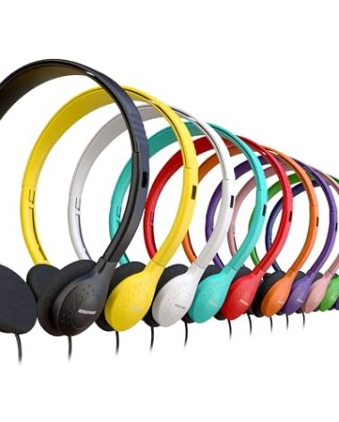10 Pack Bulk Wired Headphones, On Ear with 3.5mm Jack, 4ft Tangle Free Cable, Comfortable Fit, Affordable and Cost Effective, Ideal for School Classroom Testing Students Events Groups, Mix