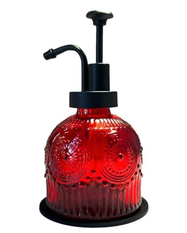 Birugen Vintage Soap Dispenser for Bathroom,Glass Kitchen Soap Dispenser with Pump,Farmhouse Antique,Cute Small Rustic Decor (Red)