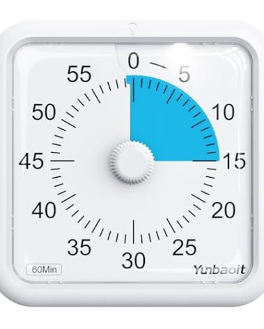 Yunbaoit 16cm Countdown Visual Timer with Optional Alert Modes, 60 Minute Oversize Classroom Visual Timer for Kids and Adults, Silent Magnetic Kitchen Timer with Kickstand(White Blue)