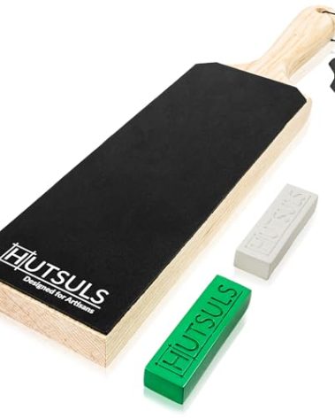 Hutsuls Leather Strop for Knife Sharpening - Get Razor-Sharp Edges with 3" x 9" Double Sided Paddle Strop Block, Easy to Use Knife Strop with Ergonomic Handle & Stropping Leather Knife Sharpener Guide