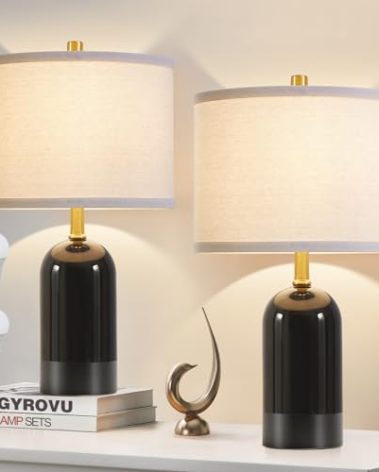 GyroVu Modern Ceramic Table lamp Set of 2, 3 Color Temperature Bedside lamp 21.5" Tall Nightstand Lamp End Table Lamps for Living Room Bedroom (Bulbs Included)