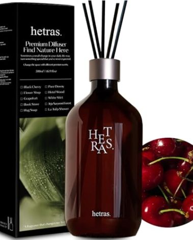 hetras Premium Reed Diffuser Set 16.9 fl.oz. 1 Pack | Black Cherry Scent | Long-Lasting Luxury Fragrance with 10 Reed Sticks for Home & Office | Gifts for Loved One