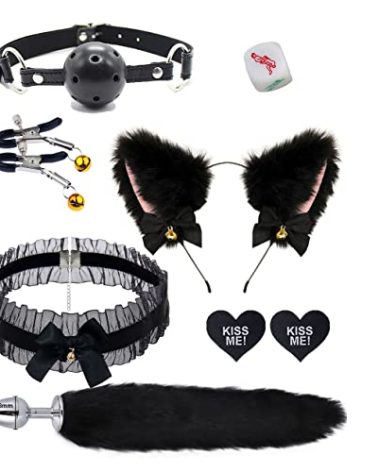 Faux Fur Cat Wolf Fox Tail Anal Plug Tail Choker Nipple Clamps Anal Butt Plug Set Adults Plush Tail Sex Dice Gag Ball