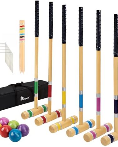 Pointyard 28" Croquet Set for 6 Players - Premium Wooden Mallets, Colored Balls & Carry Bag - Fun Games for Adults/Families/Kids at Backyard, Beach, Easy Setup in 1 Min,Anti-Slip Handle