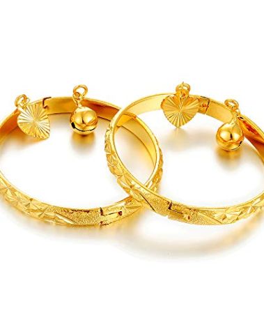 Ethlyn Birthday Gifts for baby 18K Gold plated Mini Size Baby Bangles Bracelet for infants girls boys Stars Bells Heart Jewelry (2pcs/lot)