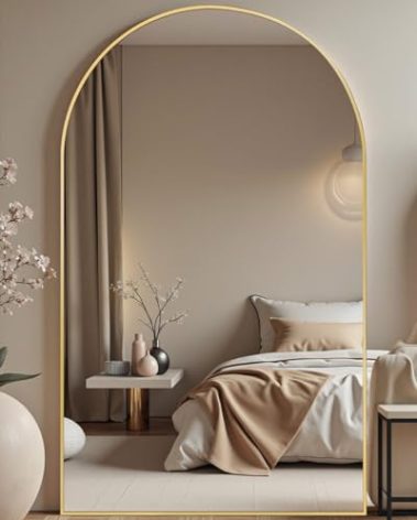 DMWOODFL 81"x41" Arched Full Length Mirror - Extra Large Floor Standing/Wall Mounted Mirror with Stand, Shatter-Resistant Gold Aluminum Frame for Bedroom, Living Room & Dressing Area