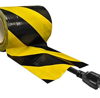 Electriduct Tunnel Tape with Non-Adhesive Center Channel Path for Cable Management Gaffer's Tape 6" x 25 Feet x 4 Rolls = 100 Feet - Black/Yellow High Visibility Safety Stripe