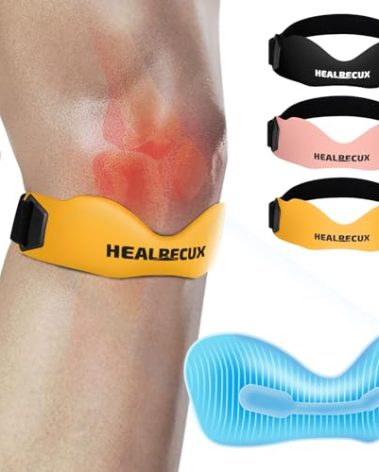 Healrecux Silicone Patellar Tendon Support Strap, Adjustable Non-Slip Patella Band Stabilizer Knee Brace for Jumpers Knee, Tendonitis, Basketball, Volleyball, Squats, Yellow