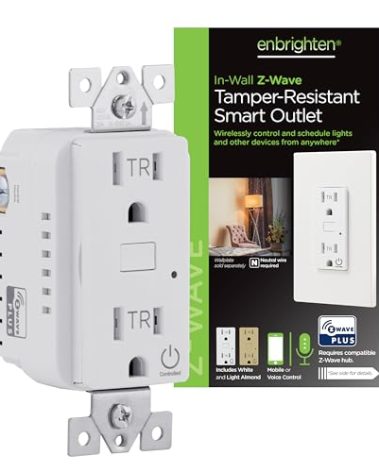 Enbrighten Z-Wave Plus in-Wall Smart Tamper-Reistant Outlet, Works with Alexa, Google Assistant, 1 Z-Wave Outlet & 1 Always on Outlet, Hub Required, White, Smart Outlet, Lamps, Small Appliances, 14315