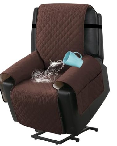H.VERSAILTEX 100% Waterproof Power Lift Recliner Chair Cover Non Slip Electric Power Lift Recliner Covers for Recliner Chair with Pocket Large Recliner Chair Covers, Brown