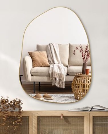 PERFNIQUE Irregular Wall Mirror Asymmetrical Mirror, 32''x24'' Gold Mirror for Bathroom Bedroom Living Room Entryway, Decorative Modern Boho Decor, Wall Mouted(Gold, 32''x24'')