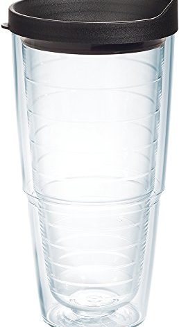 Tervis Clear & Colorful Lidded Made in USA Double Walled Insulated Tumbler Travel Cup Keeps Drinks Cold & Hot, 24oz, Black Lid, 1 Count (Pack of 1)