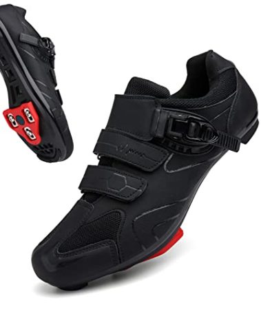 Vicogn Mens Womens Cycling Shoes Compatible with Peloton Indoor Bicycle Pedals Clip in Road Bike Shoes Pre-Installed with Look Delta Cleats (Black,US 11.5) 46