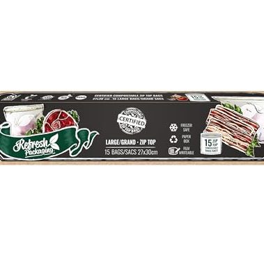 Refresh Packaging Gallon Freezer Bags - 100% Certified Ziplock Bags - Resealable Bag for Frozen Food & Snack Storage - Large Size Zip Lock - 15 Pouches - 1 Pack