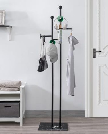 JIAYUEJU Free Standing Coat Rack with Marble Base & 8 Hooks Heavy Duty Clothes Rack for Entryway Bedroom Living Room Hotel 14.96 x 10.24 x 68.9 Inches (Black)