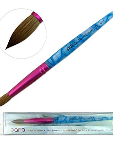 PANA USA Acrylic Nail Brush Pure Kolinsky Hair Acrylic White Swirl Blue Handle with Pink Ferrule Round Shaped - Size 12