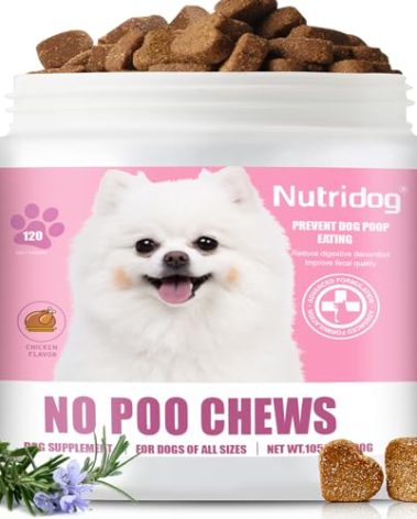 NutriDog No Poo Chews for Dogs - 120 Ct Chicken Flavor - Coprophagia & Stool Eating Deterrent with Probiotics, Digestive Enzymes & Breath Aid - Stop Dog Poop Eating - Gut Health (Chicken)