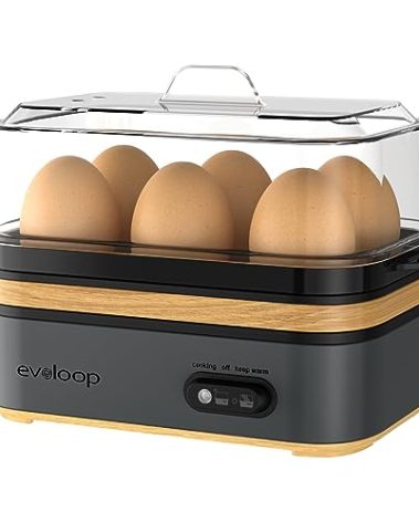Evoloop Rapid Egg Cooker Electric 6 Eggs Capacity, Soft, Medium, Hard Boiled, Poacher, Omelet Maker Egg Poacher With Auto Shut-Off, BPA Free