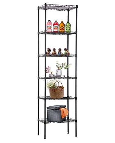FDW 6 Tier Wire Shelving 17L x 12W x 64H Pantry Shelves Storage Rack Shelving Units Adjustable Metal Shelves for Kitchen Commercial Garage Small Places,Black