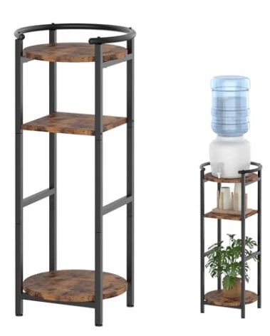 Water Dispenser Stand Wood, (36.5" H-11.8" W) Drink Dispenser Floor Stand, Water Stands for 1-5 Gallon Bottle Dispenser, Water Jug Stand with 2 Round Shelves, Sturdy Water Stand for Living Room