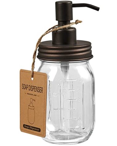 Amolliar Mason Jar Liquid Soap Dispenser, Rustproof 304 Stainless Steel Mason Jar Lid Pump, Refillable Hand Soap, Lotions, Dish Soap, Liquid Soap, Soap for Kitchen Bathroom, Farmhouse Decor, Bronze