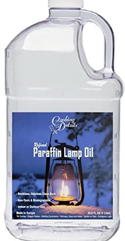 Cooking Details Liquid Paraffin Lamp Oil, 1 Gallon - Smokeless, Odorless, Ultra Clean Burning Fuel, Tiki Torch Fuel for Indoor and Outdoor Use, Made in The U.S.A. (Single)