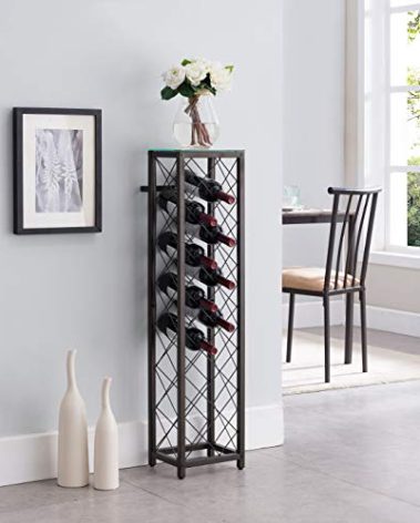 Kings Brand Furniture Narenda Freestanding Floor Wine Rack Tower – Metal Wine Bottle Holder & Storage Shelf – 13-Bottle Capacity, Pewter