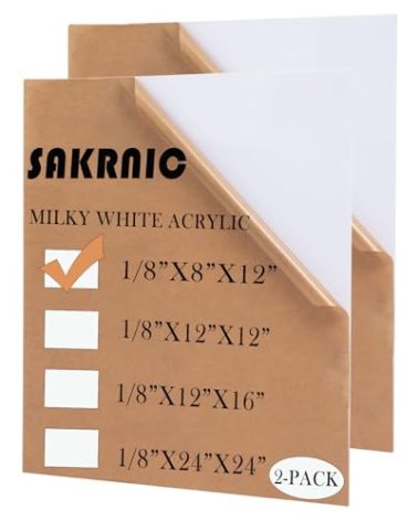 Milky White Acrylic Sheets (2-Pack) 8" x 12" x 1/8" Cast Acrylic - Translucent, Protective Paper, for Light Boxes, Signs, Lamps, DIY Display Projects, Crafts - Durable & Versatile