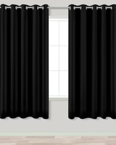 KOUFALL Black Curtains for Bedroom 63 Inch Length x 72 Inches Wide,Room Darkening Black Out Curtain 72x63 Inches Long