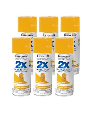 Rust-Oleum 366993-6PK Painter's Touch 2X Ultra Cover Spray Paint, 12 oz, Satin Harvest Peach, 6 Pack