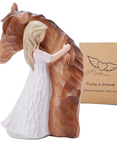 Girl Embrace Horse Statue Decor - Hand-Painted Sculpted Figurine Gifts for Women and Horse Lovers - Memorial Figure, Keepsake Gift for Birthday, Christmas, Thanksgiving