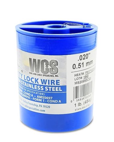 Lock Wire, T302/304 Stainless, NASM20995, MS20995C, ASTM A580 Cond A, AMS5697, .020 in (0.51 mm), 1 lb (0.45 kg) Dispenser Can, Approx. 925 ft (281 m)