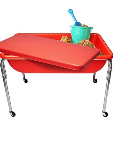 Children's Factory Medium Sensory Table and Lid – 24″ Height, Sandbox with Lid, Water Table for Kids, Red