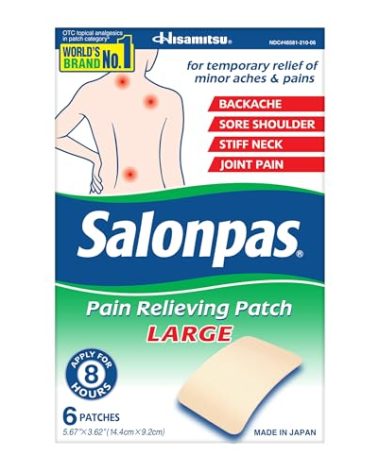Salonpas Pain Relieving Patch, LARGE, 6 Count, for Back, Neck, Shoulder, Knee Pain and Muscle Soreness, 8 Hour Pain Relief
