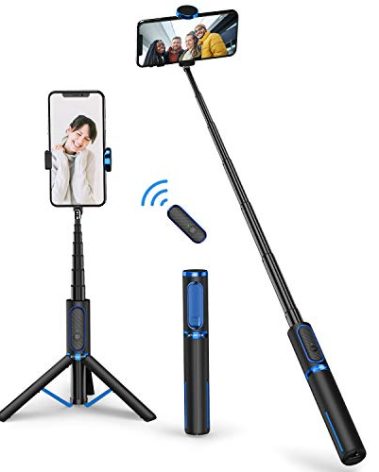 ATUMTEK Selfie Stick Tripod, 3-in-1 Extendable Aluminum Phone Tripod with Detachable Bluetooth Remote, Compatible with iPhone 17/16/15/14/13/12/11/11 Pro/XS Max/XR and Samsung Smartphones, Blue