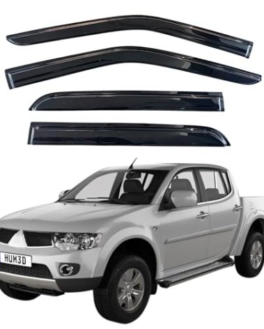 KPY Window Visor Compatible with Mitsubishi L200 & Triton Double Cab 2007-2014, 4PC Rain Guard Side Window Vent Deflectors Tape-On Mugen Style, 2007 2008 2009 2010 2011 2012 2013 2014