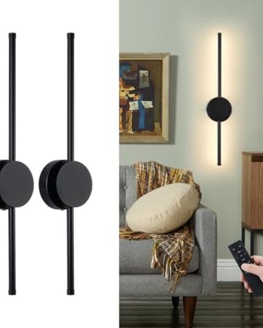 Depecal Battery Operated Wall Sconces Set of 2, Foldable Dimmable LED Wireless Sconces with Remote & Timer, Rechargeable Wall Lights for Bedroom, Living Room, Dining Room, Hallway, Entryway (Black)