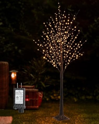 IJG 6FT Halloween Tree 500 LED Lighted Twig Tree with Twinkle Lights, LED Birch Tree with Timer for Outdoor Indoor Home Party Yard Easter Christmas Decoration (Warm White Light)