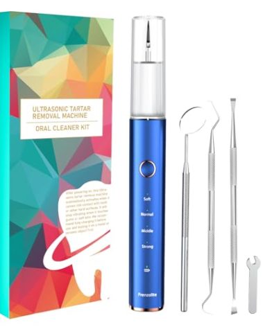 Frenzolite Dental Calculus Remover, Ultrasonic dental calculus remover for Teeth Cleaning with 4 Replaceable Heads and 3 Adjustable Modes