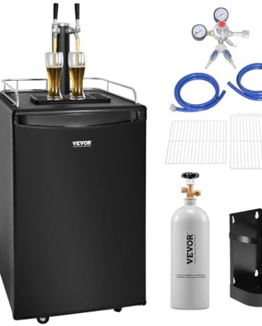 VEVOR Beer Kegerator, Dual Tap Commercial Draft Beer Dispenser for D system, Full Size Keg Refrigerator with 5lbs CO2 Tank, Hold 2 Sixth / 2 Ball lock keg, Black
