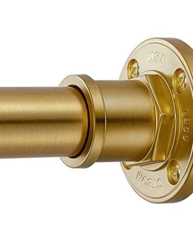 BRIOFOX Industrial Shower Curtain Rod - 2-in-1 Design Tension Curtain Rod - Never Rust Non-Slip 43 to 72 Inch Metal Steel, Gold Window Curtain Rod