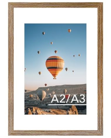 JCJMY 16.5x23.4 A2 Picture Frame Rustic Brown with 11.7x16.5 A3 Mat, Display Photo 11.7x16.5 with Mat or 16.5 x 23.4 Without Mat, Wall Hanging Large Frame with Plexiglass, Rustic Brown