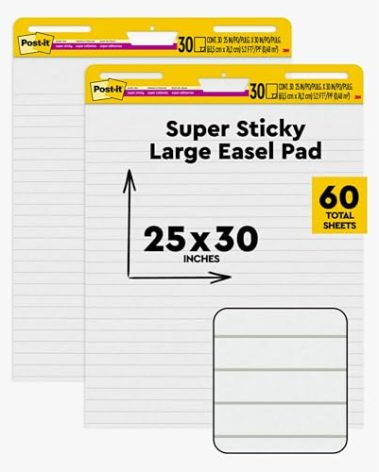 Post-it Super Sticky Easel Pad, 25-inch x 30-inch, White, Lined, 2 Pads/Pack, 30 Sheets/Pad (561WL VAD 2PK) (561WL-VAD-2PK)