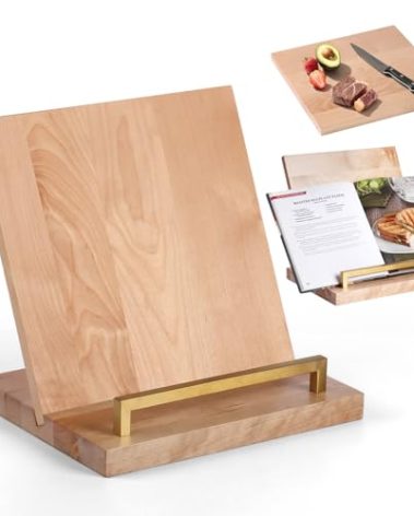 Cookbook Stand with Removable Cutting Board – Adjustable Recipe Book Holder, Charcuterie Board & Kitchen Serving Tray, Kitchen Counte Decor/Maple Wood