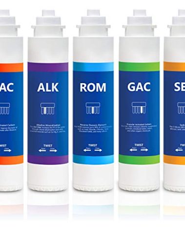 Express Water – 1 Year Elite RO Alkaline Reverse Osmosis System Replacement Filter Set – 5 Easy Change Quick Twist filters with Alkaline Filter for added Essential Minerals – 100 GPD RO Membrane
