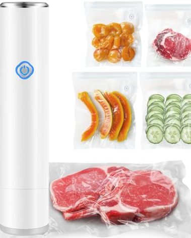 Vacuum Sealer for Food - Rechargeable Handheld Food Vacuum Saver with 10 Pcs Sealer Bags, Vacuum Sealer Machine for Meals Preservation & Fresh - White