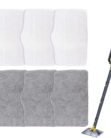 6 Pack Microfiber Steam Mop Pads Compatible with ScrubWiz Series Steam Mop, Washable & Reusable Microfiber Steam Mop Cloth for All Types of Floors, Steam mop Attachments Accessoriess (White & Grey)
